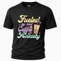 Fueled By Iced Coffee And Anxiety Funny Coffee Lover Cooling Performance Crew T-Shirt