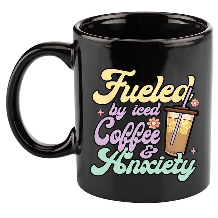 Fueled By Iced Coffee And Anxiety Funny Coffee Lover 11oz C Handle Ceramic Mug