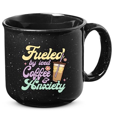 Fueled By Iced Coffee And Anxiety Funny Coffee Lover 15oz Campfire Ceramic Mug