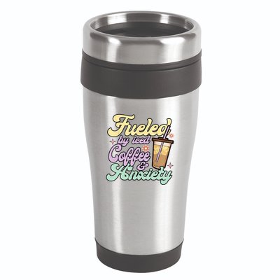 Fueled By Iced Coffee And Anxiety Funny Coffee Lover 16oz Travel Tumbler