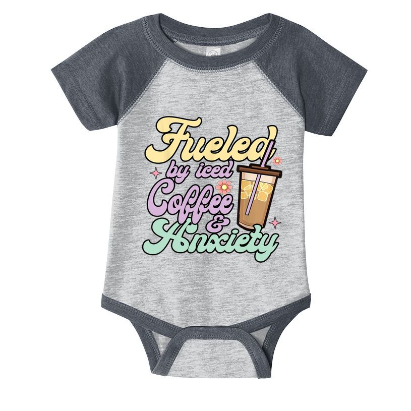 Fueled By Iced Coffee And Anxiety Funny Coffee Lover Infant Baby Jersey Bodysuit