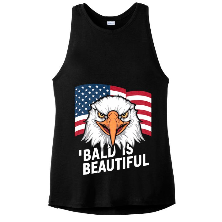 Funny Bald Is Beautiful Independence Day 4th July Eagle Gift Ladies PosiCharge Tri-Blend Wicking Tank