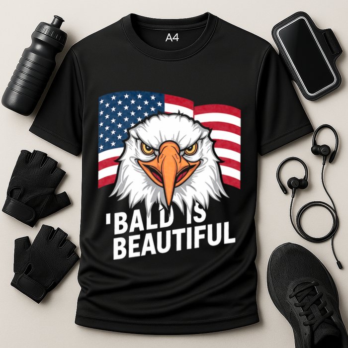 Funny Bald Is Beautiful Independence Day 4th July Eagle Gift Cooling Performance Crew T-Shirt