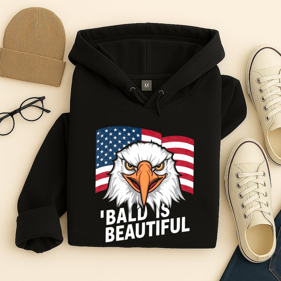 Funny Bald Is Beautiful Independence Day 4th July Eagle Gift Hoodie