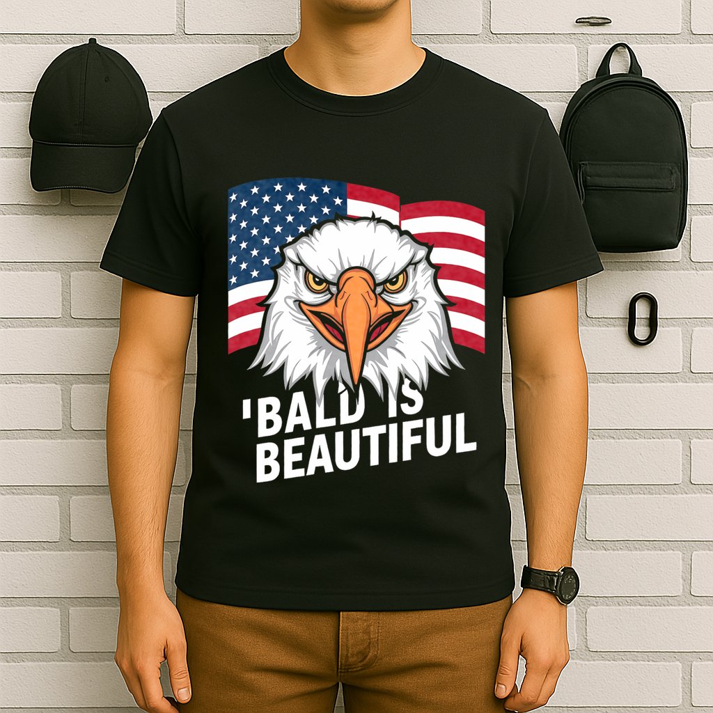 Funny Bald Is Beautiful Independence Day 4th July Eagle Gift T-Shirt