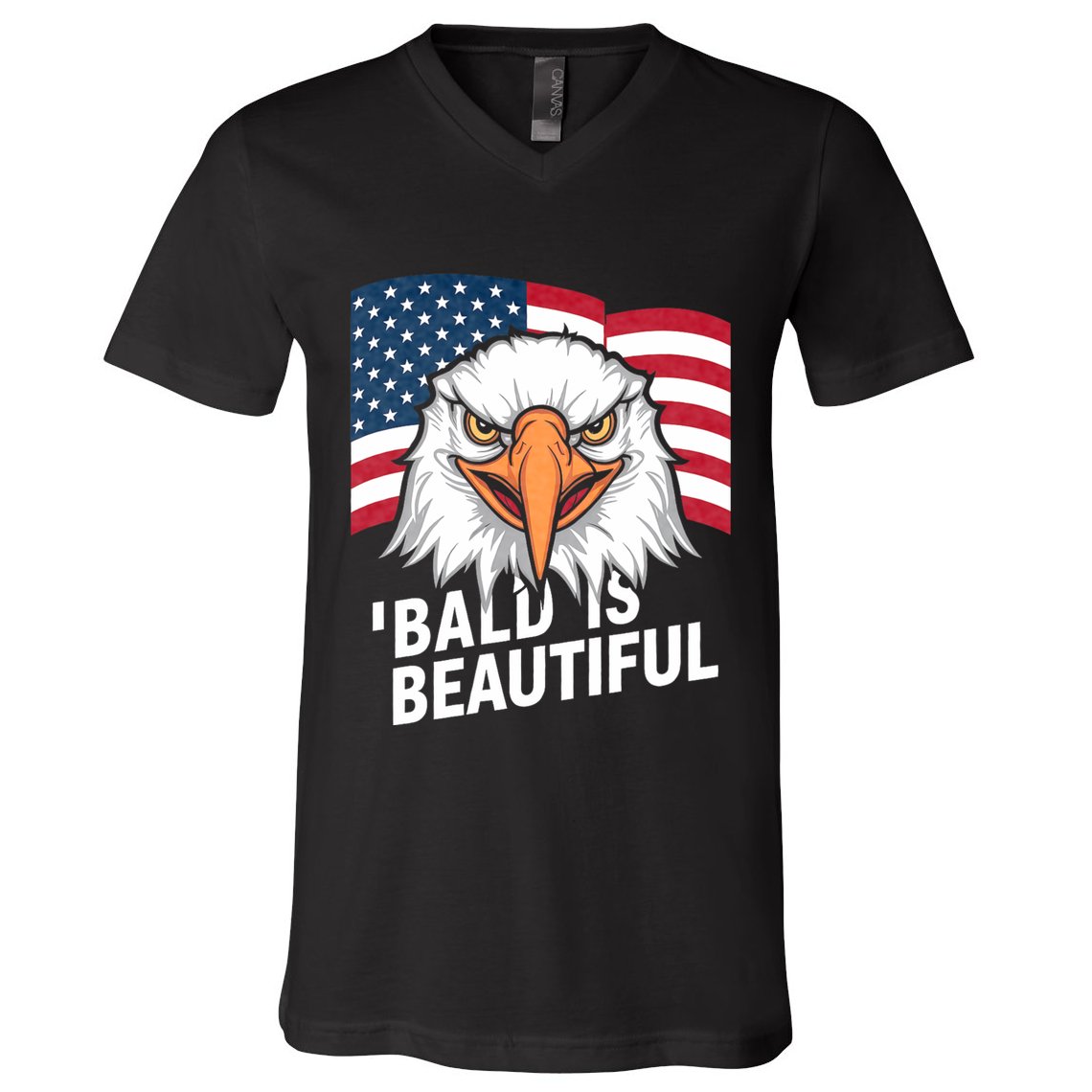 Funny Bald Is Beautiful Independence Day 4th July Eagle Gift V-Neck T-Shirt