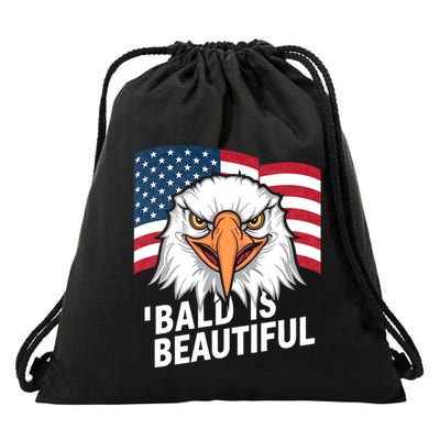 Funny Bald Is Beautiful Independence Day 4th July Eagle Gift Drawstring Bag