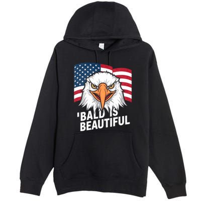 Funny Bald Is Beautiful Independence Day 4th July Eagle Gift Premium Pullover Hoodie