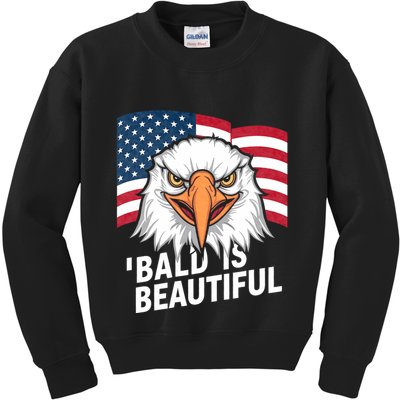 Funny Bald Is Beautiful Independence Day 4th July Eagle Gift Kids Sweatshirt