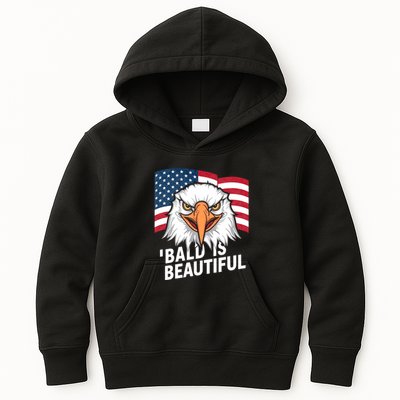 Funny Bald Is Beautiful Independence Day 4th July Eagle Gift Kids Hoodie