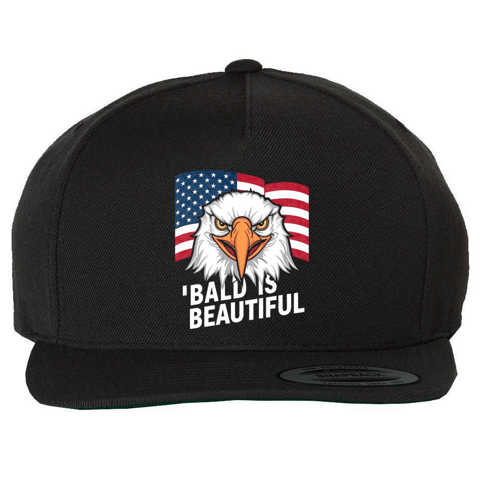 Funny Bald Is Beautiful Independence Day 4th July Eagle Gift Wool Snapback Cap