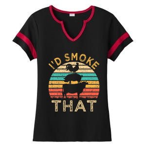 Funny BBQ Id Smoke That Barbeque Retro Grilling Ladies Halftime Notch Neck Tee