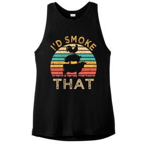 Funny BBQ Id Smoke That Barbeque Retro Grilling Ladies PosiCharge Tri-Blend Wicking Tank