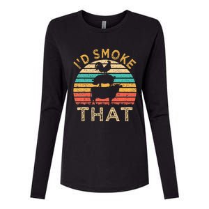 Funny BBQ Id Smoke That Barbeque Retro Grilling Womens Cotton Relaxed Long Sleeve T-Shirt