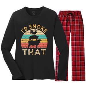 Funny BBQ Id Smoke That Barbeque Retro Grilling Women's Long Sleeve Flannel Pajama Set 