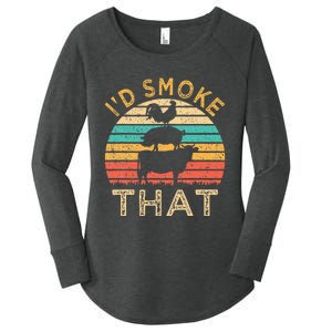 Funny BBQ Id Smoke That Barbeque Retro Grilling Women's Perfect Tri Tunic Long Sleeve Shirt