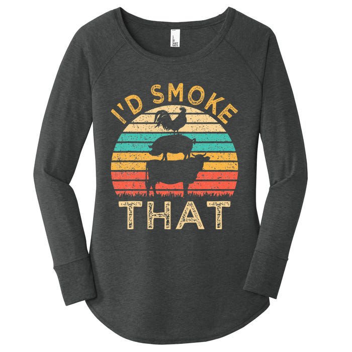 Funny BBQ Id Smoke That Barbeque Retro Grilling Women's Perfect Tri Tunic Long Sleeve Shirt