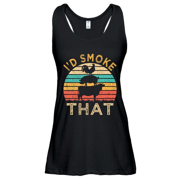 Funny BBQ Id Smoke That Barbeque Retro Grilling Ladies Essential Flowy Tank