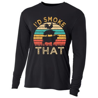 Funny BBQ Id Smoke That Barbeque Retro Grilling Cooling Performance Long Sleeve Crew