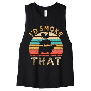 Funny BBQ Id Smoke That Barbeque Retro Grilling Women's Racerback Cropped Tank