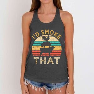 Funny BBQ Id Smoke That Barbeque Retro Grilling Women's Knotted Racerback Tank