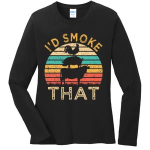 Funny BBQ Id Smoke That Barbeque Retro Grilling Ladies Long Sleeve Shirt