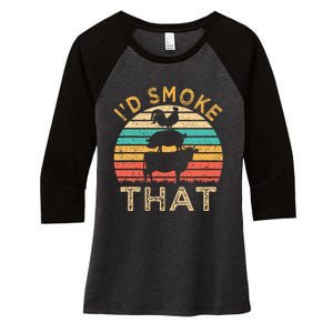 Funny BBQ Id Smoke That Barbeque Retro Grilling Women's Tri-Blend 3/4-Sleeve Raglan Shirt