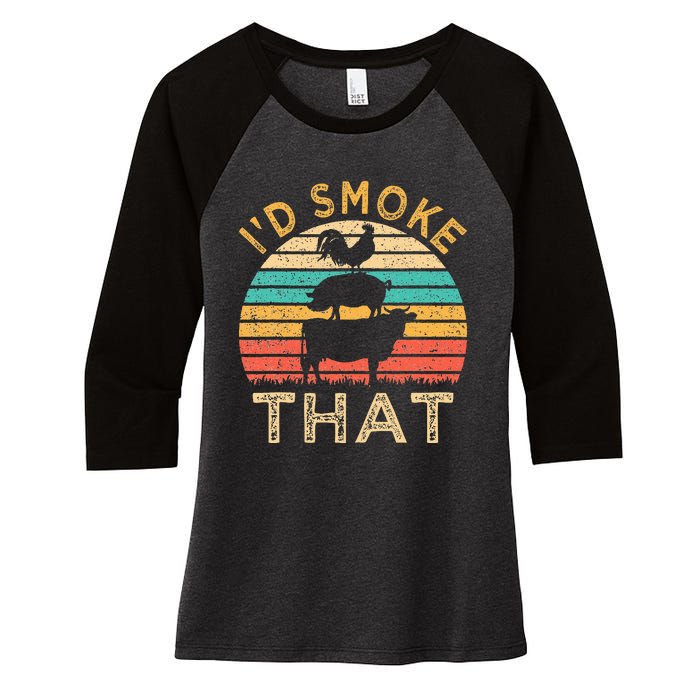 Funny BBQ Id Smoke That Barbeque Retro Grilling Women's Tri-Blend 3/4-Sleeve Raglan Shirt