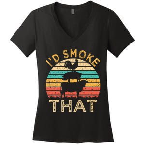 Funny BBQ Id Smoke That Barbeque Retro Grilling Women's V-Neck T-Shirt