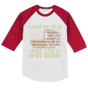 Funny Biden I May Be Old But I Get Shit Done Kids Colorblock Raglan Jersey