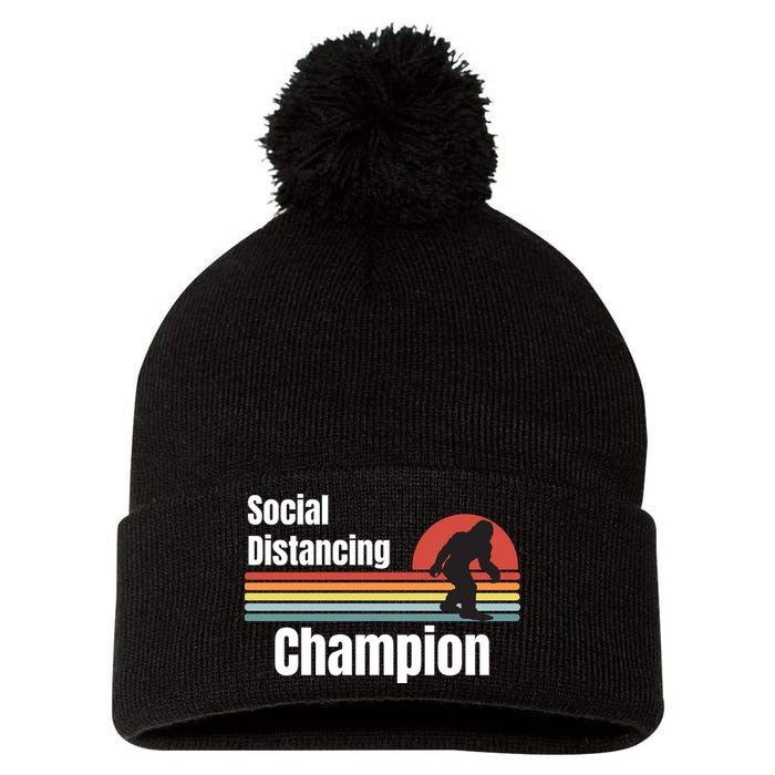 Funny Bigfoot I Was Social Distancing Before It Was Cool Pom Pom 12in Knit Beanie