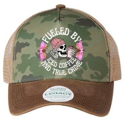 Fueled By Iced Coffee And True Crime Funny Coffee Lovers Legacy Tie Dye Trucker Hat