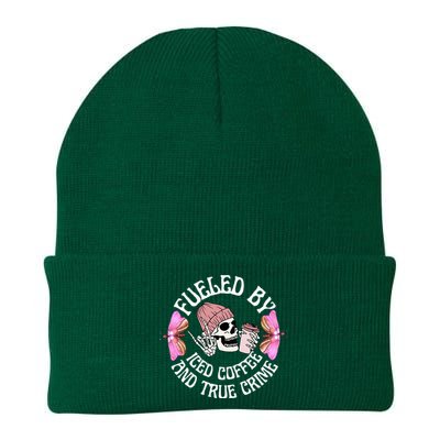 Fueled By Iced Coffee And True Crime Funny Coffee Lovers Knit Cap Winter Beanie