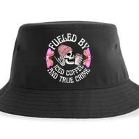 Fueled By Iced Coffee And True Crime Funny Coffee Lovers Sustainable Bucket Hat