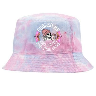 Fueled By Iced Coffee And True Crime Funny Coffee Lovers Tie-Dyed Bucket Hat