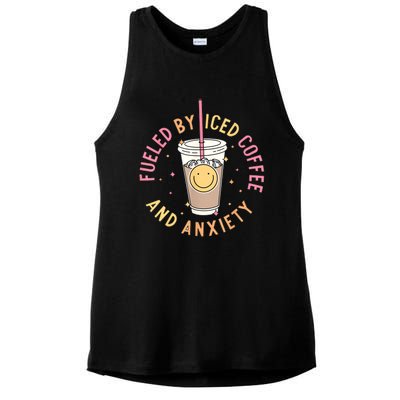 Fueled By Iced Coffee And Anxiety Mental Health Awareness Ladies PosiCharge Tri-Blend Wicking Tank