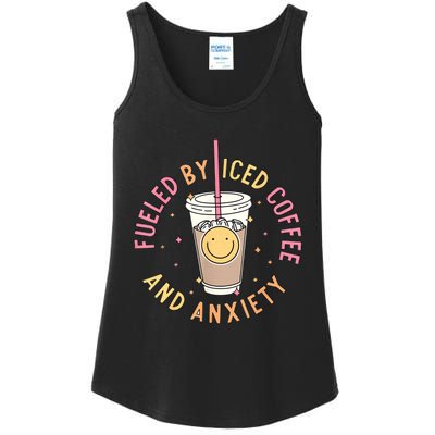 Fueled By Iced Coffee And Anxiety Mental Health Awareness Ladies Essential Tank