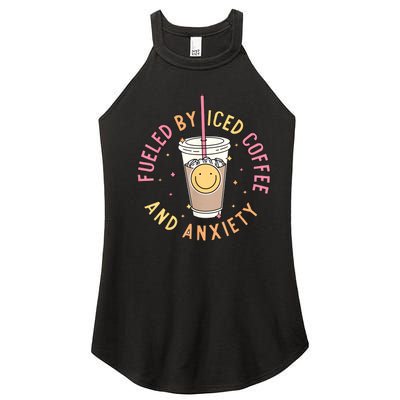 Fueled By Iced Coffee And Anxiety Mental Health Awareness Women’s Perfect Tri Rocker Tank