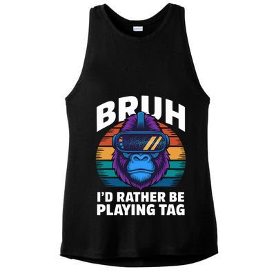 Funny Bruh I Rather Be Playing Tag Gamer Gorilla Ladies PosiCharge Tri-Blend Wicking Tank