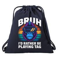 Funny Bruh I Rather Be Playing Tag Gamer Gorilla Drawstring Bag