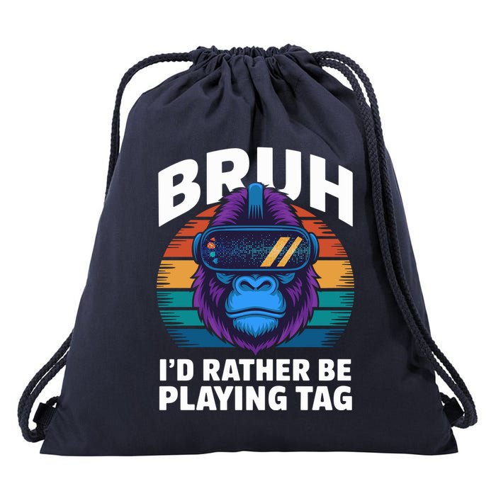Funny Bruh I Rather Be Playing Tag Gamer Gorilla Drawstring Bag