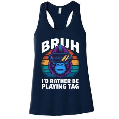 Funny Bruh I Rather Be Playing Tag Gamer Gorilla Womens Tank Top