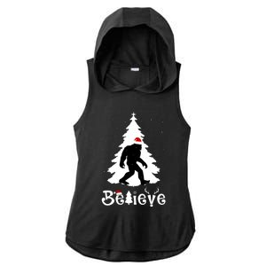 Funny Believe In Sasquatch Christmas Ladies PosiCharge Tri-Blend Wicking Draft Hoodie Tank