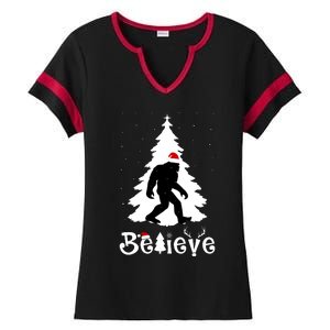 Funny Believe In Sasquatch Christmas Ladies Halftime Notch Neck Tee