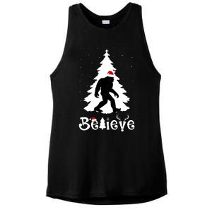 Funny Believe In Sasquatch Christmas Ladies PosiCharge Tri-Blend Wicking Tank