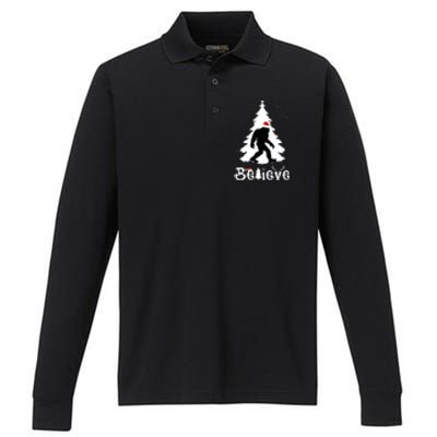 Funny Believe In Sasquatch Christmas Performance Long Sleeve Polo