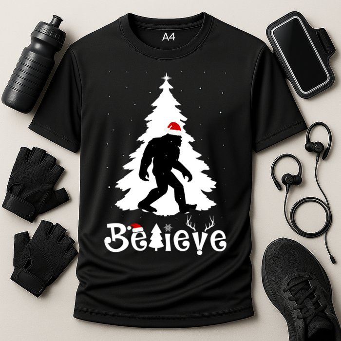 Funny Believe In Sasquatch Christmas Cooling Performance Crew T-Shirt