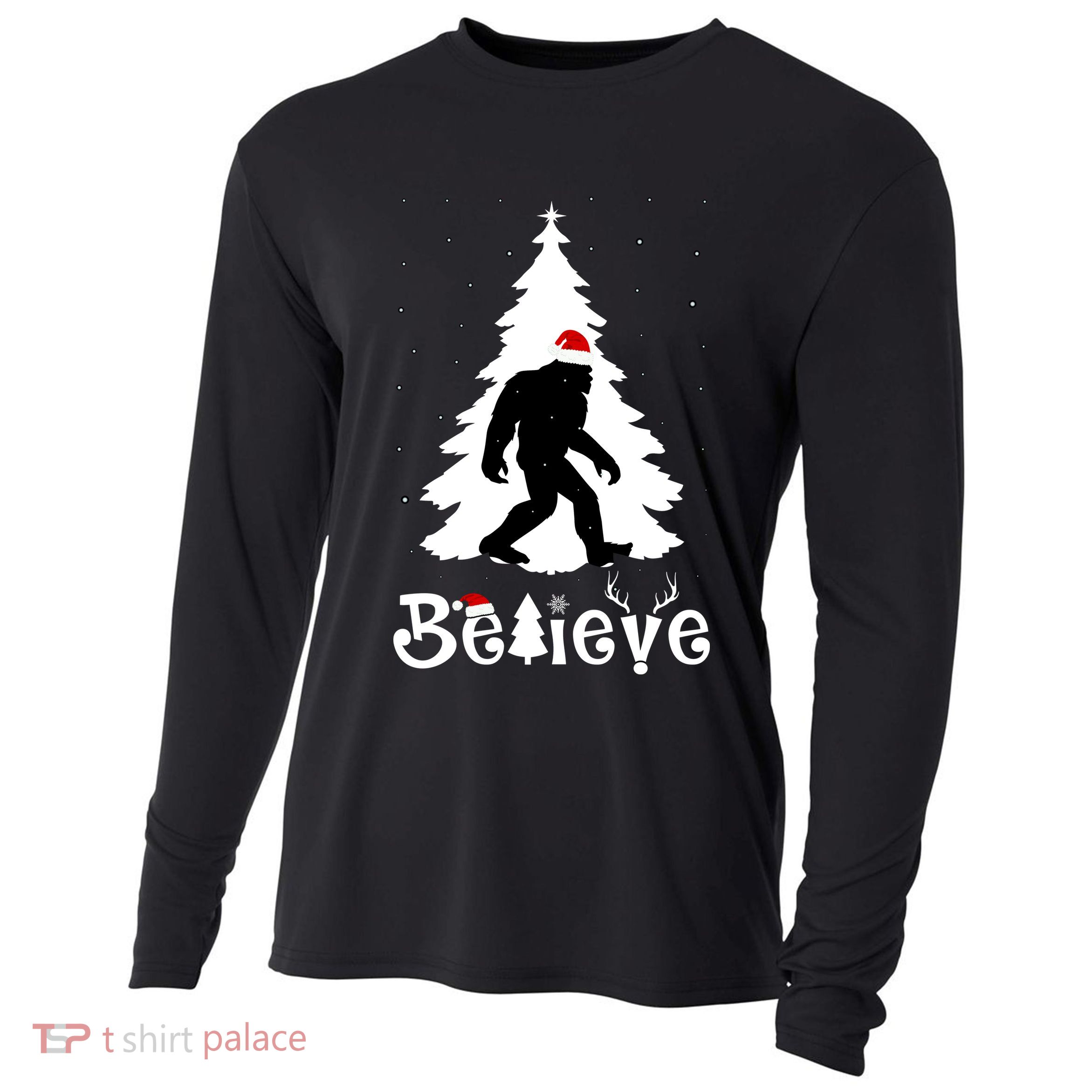 Funny Believe In Sasquatch Christmas Cooling Performance Long Sleeve Crew