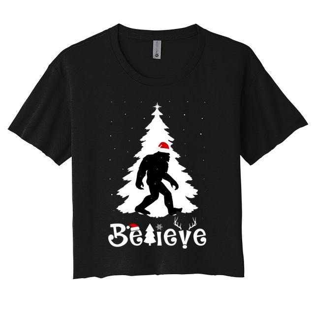 Funny Believe In Sasquatch Christmas Crop Top