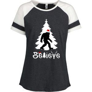 Funny Believe In Sasquatch Christmas Enza Ladies Jersey Colorblock Tee